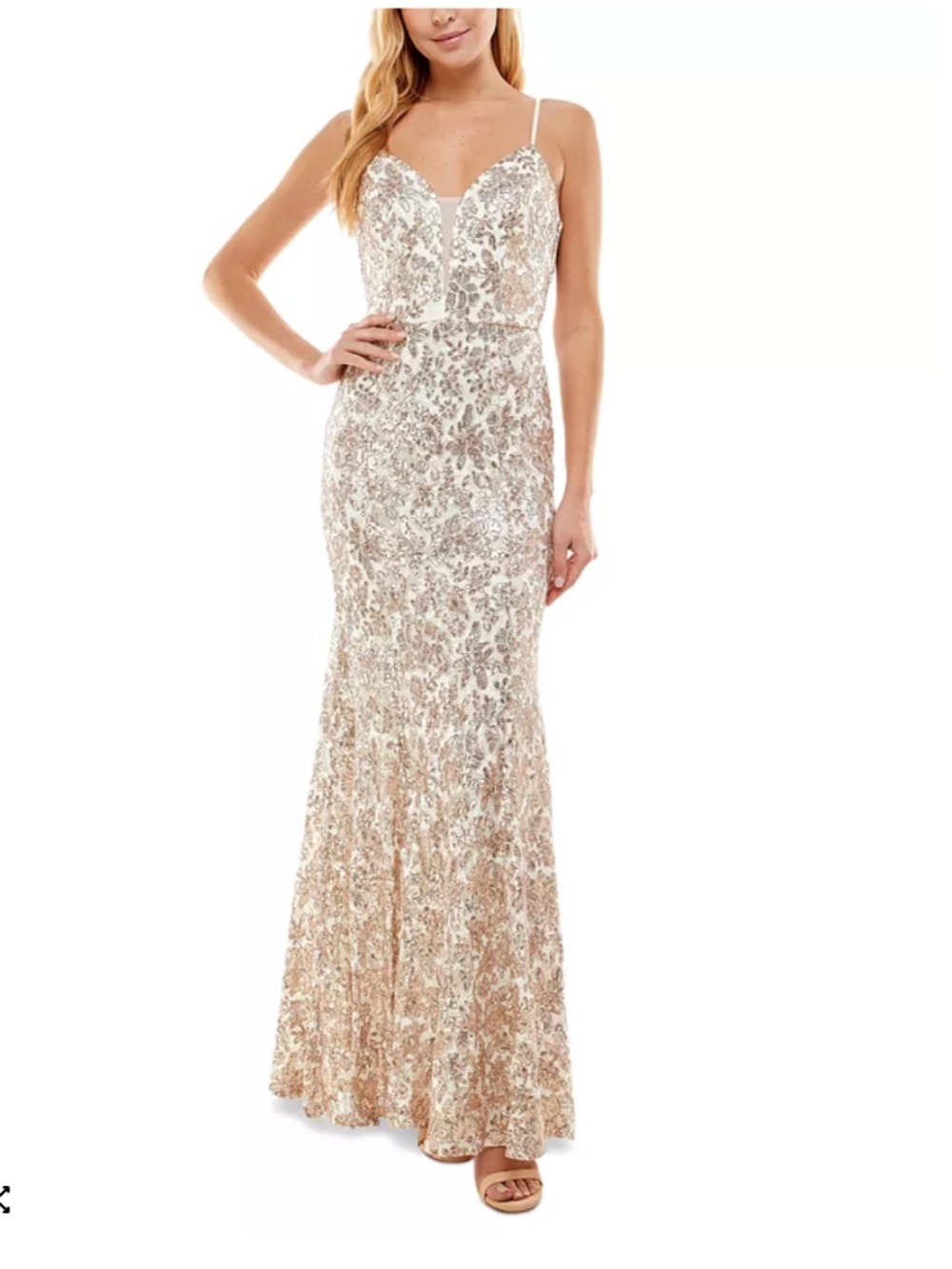 City Studios Gold Sequin Lace Gown Prom Dress Size 1/2 Formal